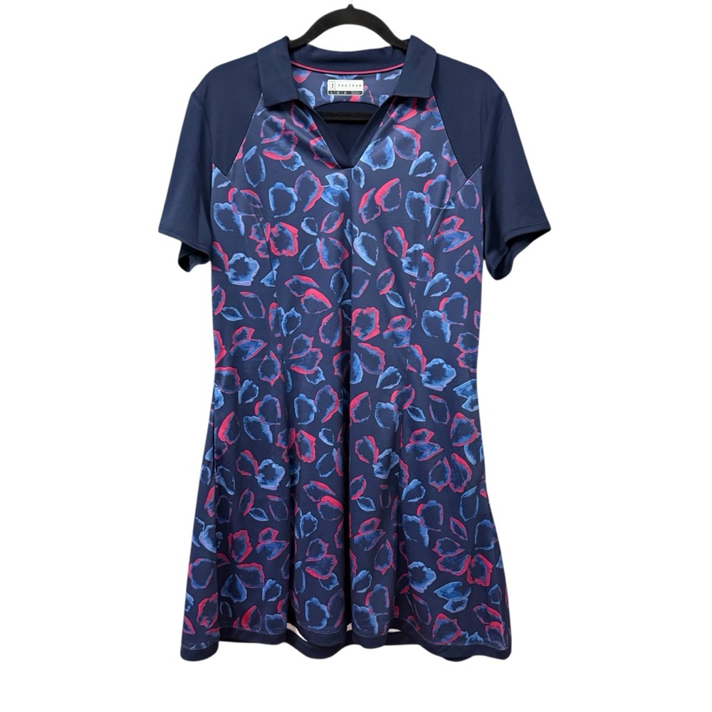 PGA Tour Floral Golf Dress L Navy Floral Athletic A Line Pockets Vented